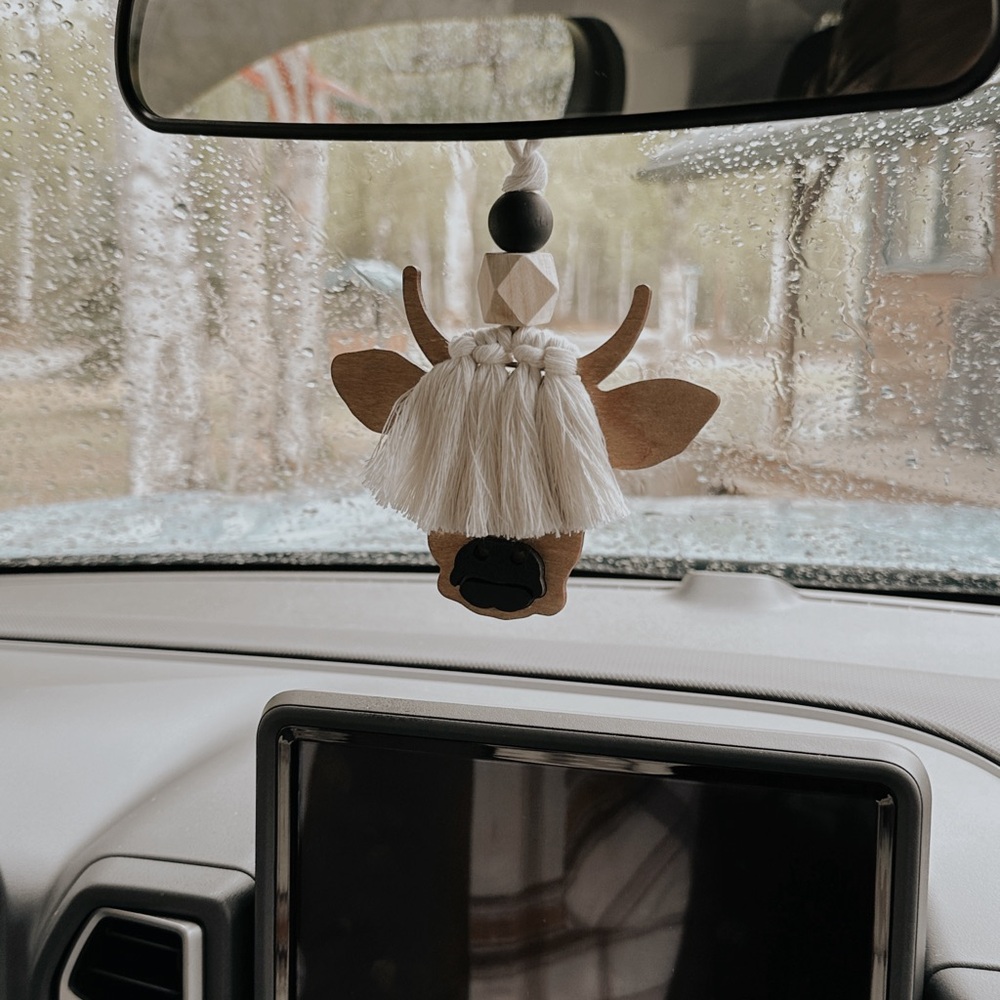 Macrame cow car hanger